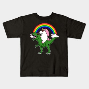 Unicorn Riding Dinosaur T Shirt T rex Kids Girls Kids T-Shirt